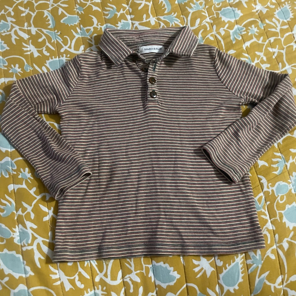 Misha And Puff Brown and White Striped Polo